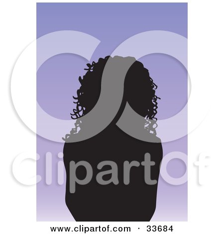 Clipart Illustation of a Silhouetted Female Avatar With Long Curly Hair, On A Gradient Purple Background by KJ Pargeter