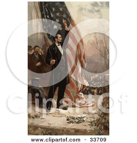 Clipart Illustration of Abe Lincoln Raising the American Flag by JVPD