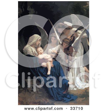 Clipart Illustration of Beautiful Angels Playing Music For A Newborn Baby by JVPD