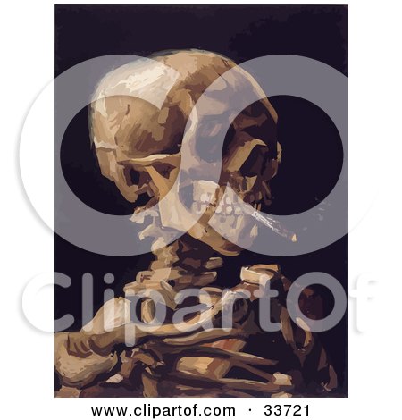 Skeleton Smoking A Cigarette Over A Black Background, Original By Vincent Van Gogh Posters, Art Prints
