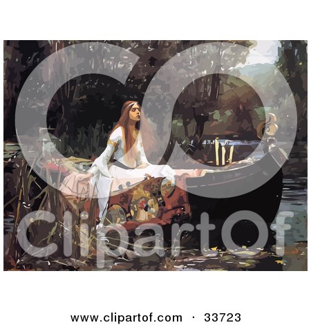 Clipart Illustration of a Lady In A Boat On A Pond, Original Titled The Lady Of Shalott, By John William Waterhouse by JVPD