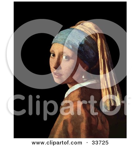 Clipart Illustration of a Pretty Lady Looking Over Her Shoulder, Original Titled Girl With A Pearl Earring By Johannes Vermeer by JVPD