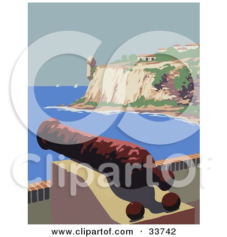Clipart Illustration of a Cannon Over The Harbor Near The Fort San Felipe Del Morro In Puerto Rico by JVPD