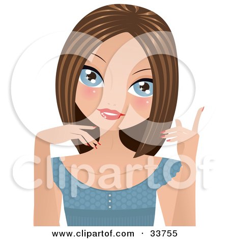 Clipart Illustration of a Pretty Brunette Caucasian Woman With Blue Eyes, Talking And Gesturing With Her Hands by Melisende Vector