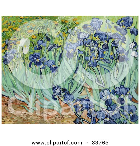 Clipart Illustration of a Flower Bed Of Iris Flowers, Original By Vincent Van Gogh by JVPD