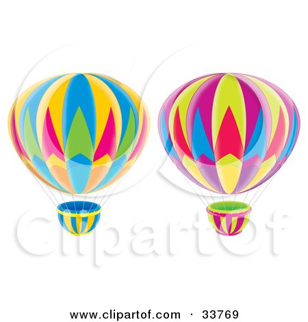Clipart Illustration of Two Colorful Hot Air Balloons Flying On A White Background by Alex Bannykh