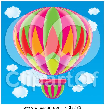 Clipart Illustration of a Colorful Pink, Green, Orange, Red, Pink, Purple And Yellow Hot Air Balloon by Alex Bannykh