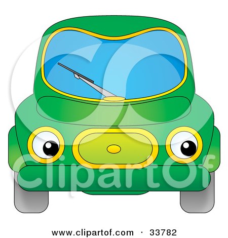 Clipart Illustration of a Green Car With Eye Headlights by Alex Bannykh