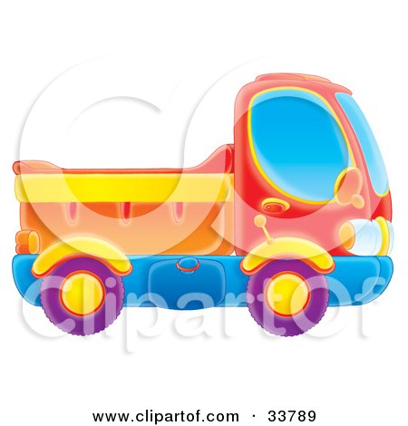 Clipart Illustration of a Red, Blue, Purple, Orange And Yellow Dump Truck by Alex Bannykh