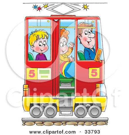 Clipart Illustration of a Man And Two Boys In A Rail Car by Alex Bannykh