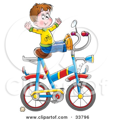 Clipart Illustration of a Little Boy Doing Tricks On A Big Bike by Alex Bannykh