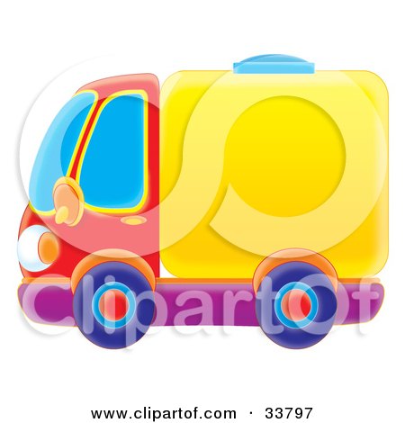 Clipart Illustration of a Red Truck With A Yellow Water Tank by Alex Bannykh