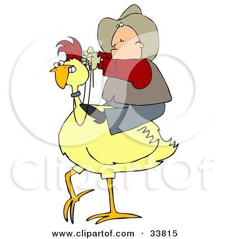 Clipart Illustration of a Western Cowboy Riding On A Yellow Chicken by djart