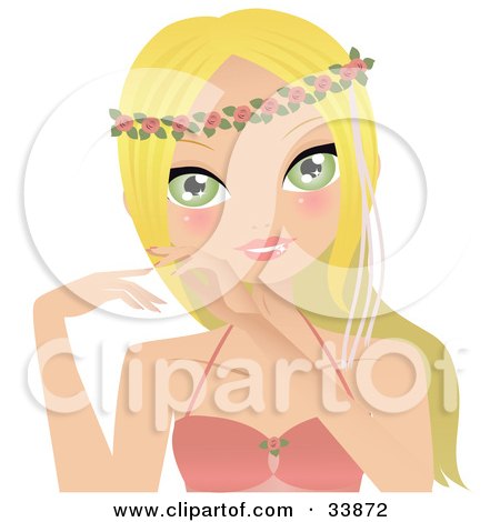 Clipart Illustration of a Beautiful Green Eyed Blond Caucasian Woman Wearing A Floral Head Band And A Pink Top by Melisende Vector