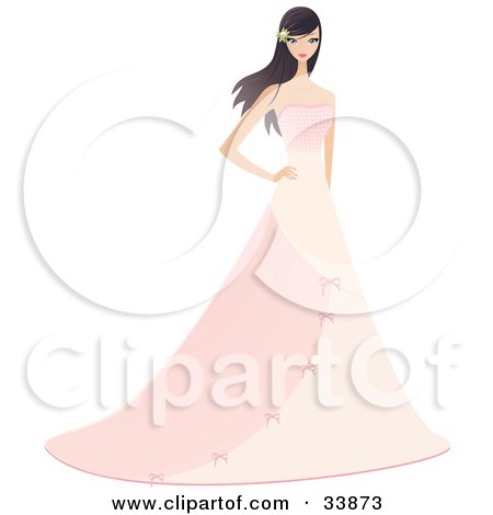 Clipart Illustration of a Beautiful Brunette Woman In A Long Pink Formal Gown by Melisende Vector