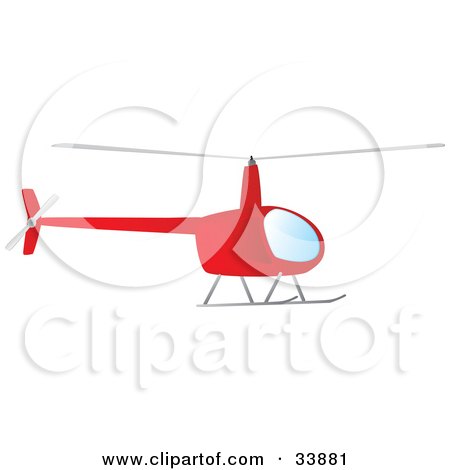 Clipart Illustration of a Red Helicopter Hovering In The Sky by Rasmussen Images