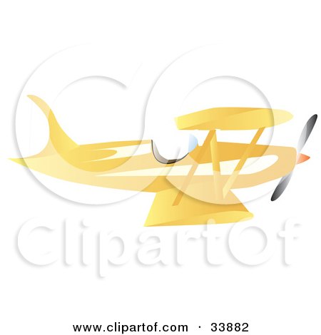 Clipart Illustration of a Vintage Yellow Bi Plane by Rasmussen Images