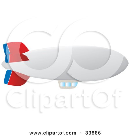 Clipart Illustration of a White, Blue And Red Blimp With Viewing Windows by Rasmussen Images