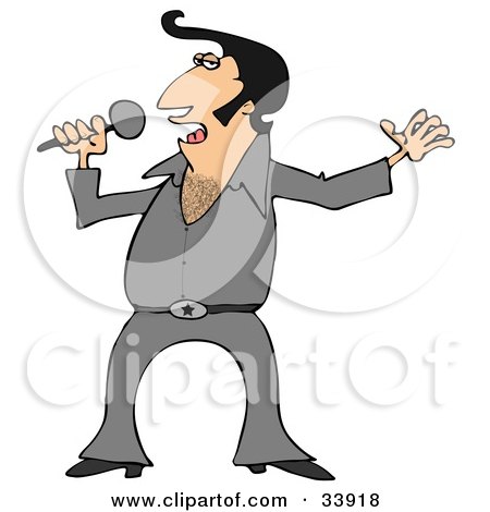 Clipart Illustration of An Elvis Impersonator In A Gray Costume, Dancing And Singing With A Microphone by djart