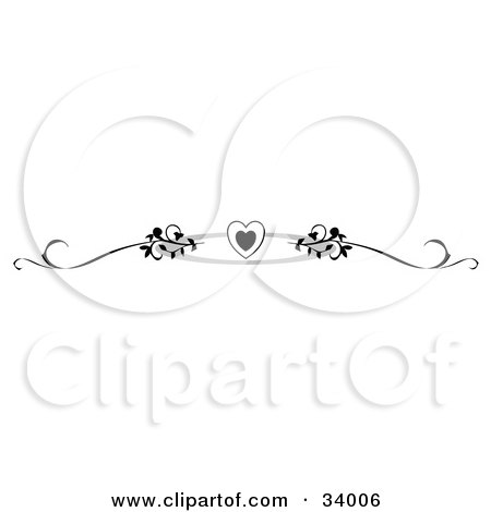 Clipart Illustration of a Black And White Heart And Vines With An Oval Header, Divider, Banner Or Lower Back Tattoo Design by C Charley-Franzwa