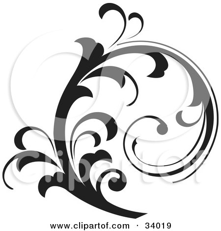Clipart Illustration of a Tightly Curled Black Scroll Vine by OnFocusMedia