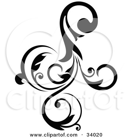 Clipart Illustration of a Black Scroll With Four Different Curling Ends by OnFocusMedia