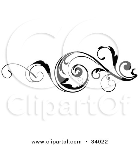Clipart Illustration of a Curling Scrolled Vine In Black And White by OnFocusMedia