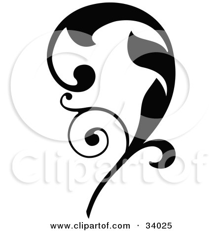 Clipart Illustration of a Bold Black Leaf Scroll Facing Left by OnFocusMedia