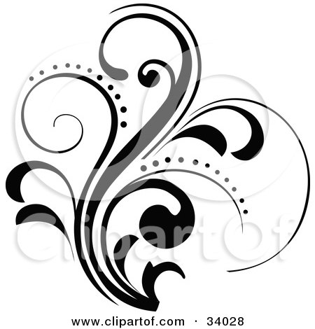 Clipart Illustration of a Black Scroll With Curly Leaves And Dots by OnFocusMedia