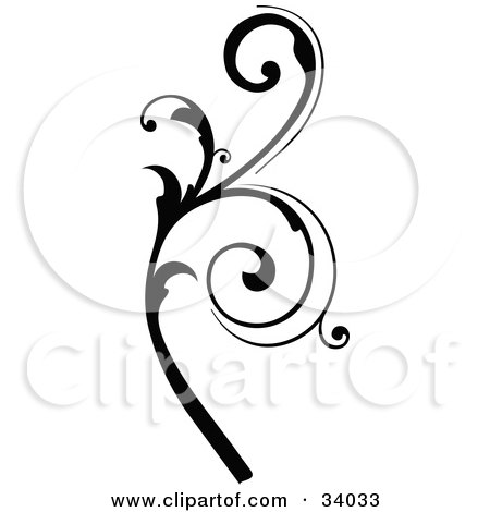 Clipart Illustration of a Black Vine Scroll With Curly Leaves by OnFocusMedia