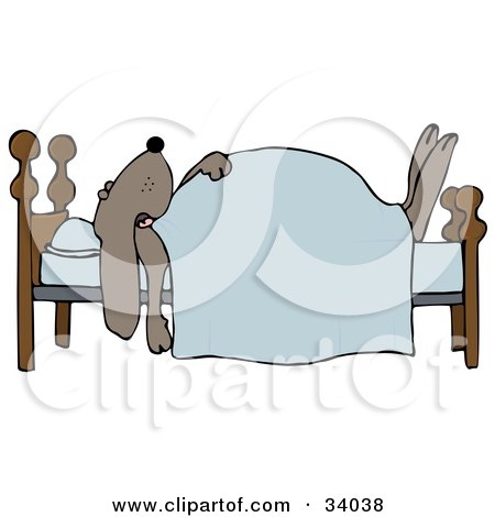 Clipart Illustration of a Dog Snoozing Under A Blanket On A Bed by djart
