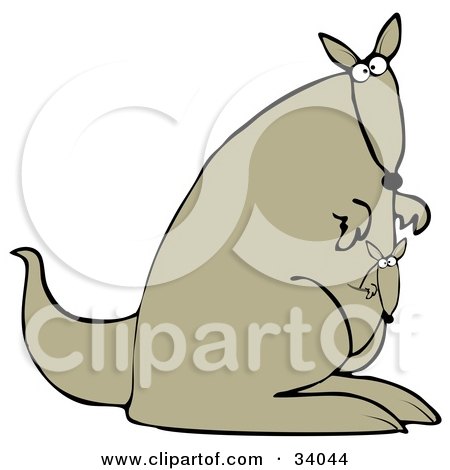 Clipart Illustration of a Cute Joey Kangaroo Peeking Out Of Its Mother's Pouch As They Explore by djart