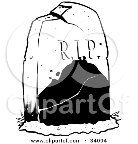 Clipart Illustration of a Broken And Cracked Tombstone In A Cemetery by Lawrence Christmas Illustration