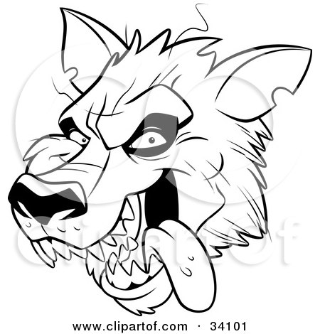 Clipart Illustration of a Panting Werewolf Head With Fangs, Hanging Its Tongue Out by Lawrence Christmas Illustration