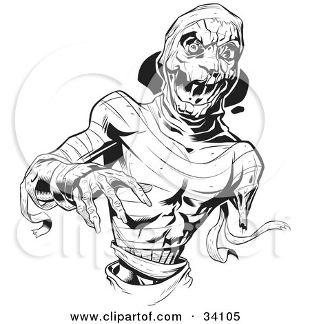 Clipart Illustration of a Scary Mummy With Loose Bandages, Reaching Forward by Lawrence Christmas Illustration