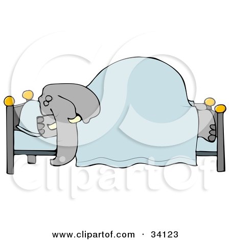 Clipart Illustration of a Tired Elephant Snoozing Soundly Under A Blanket On A Bed, His Head On A Pillow by djart