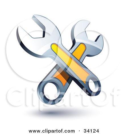 Clipart Illustration of Two Crossed Yellow And Chrome Wrenches by beboy