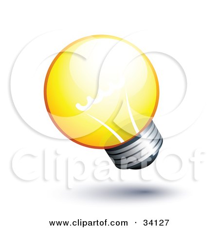 Clipart Illustration of a Short And Round Yellow Lightbulb Shining Brightly by beboy