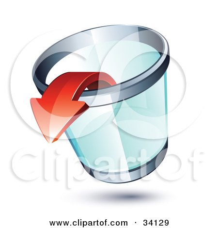 Clipart Illustration of a Red Arrow Pointing Out Of A Transparent Chrome Rimmed Trash Can by beboy