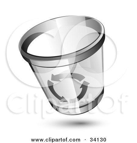 Clipart Illustration of a Transparent Chrome Rimmed Trash Can With Gray Recycle Arrows On The Side by beboy