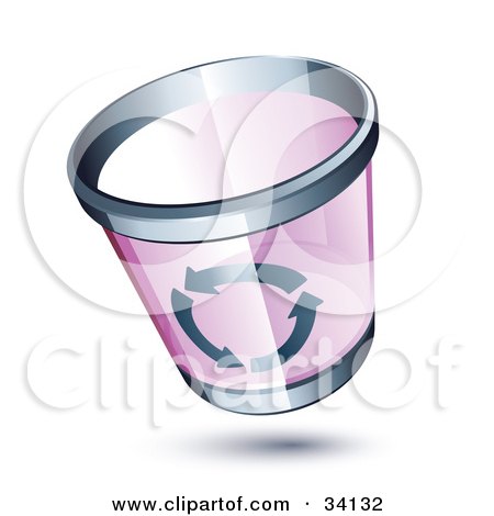 Clipart Illustration of a Purple Transparent Chrome Rimmed Trash Can With Recycle Arrows On The Side by beboy