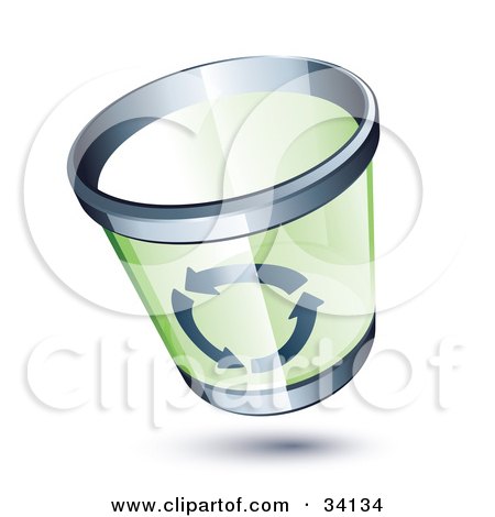 Clipart Illustration of a Green Transparent Chrome Rimmed Trash Can With Recycle Arrows On The Side by beboy