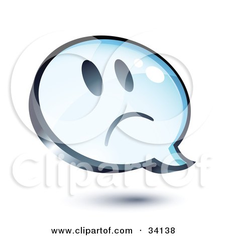 Clipart Illustration of a Sad Face On A Shiny Blue Thought Balloon Or Instant Messenger Window by beboy