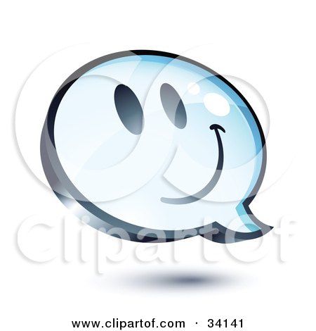 Clipart Illustration of a Happy Face On A Shiny Blue Thought Balloon Or Instant Messenger Window by beboy