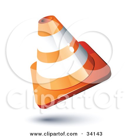 Clipart Illustration of a Tilted Orange And White Ringed Construction Cone by beboy