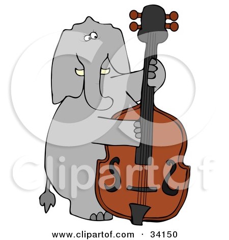 Clipart Illustration of a Musical Elephant Playing A Double Bass by djart