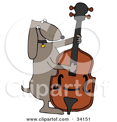 Clipart Illustration of a Musical Brown Dog Playing A Bass Fiddle by djart