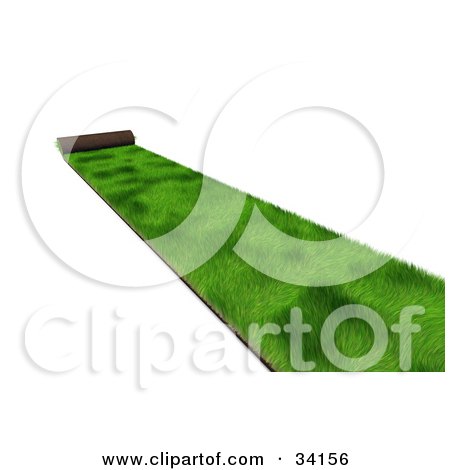 Clipart Illustration of a Roll Of Green 3d Sod Being Spread Over A White Background by Frog974
