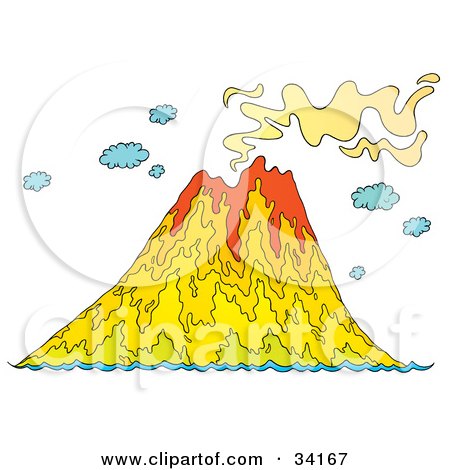 Clipart Illustration of a Smoking Volcanic Island With Lava Emerging From The Mountain by Alex Bannykh