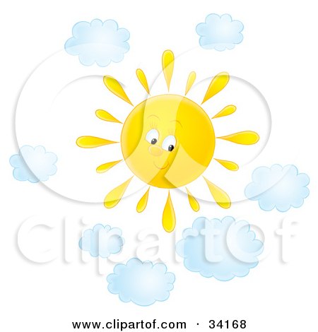 Clipart Illustration of a Cute Summer Sun Shining In A Cloudy Sky On A Nice Day by Alex Bannykh